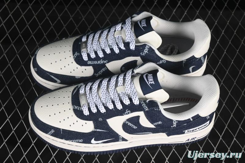 Nike Air Force 1 '07 Low Supreme Collaboration Blue Denim White Swoosh Casual Sneakers - LW9279-005