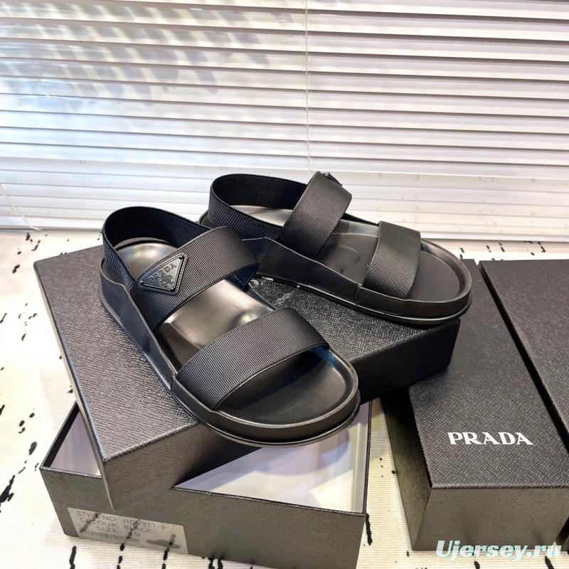 2025 Men Prada Black Fabric Sandals Original Sole KFY00230
