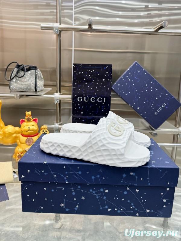 2025 Men Gucci White Rubber Slippers Interlocking G KFY00170