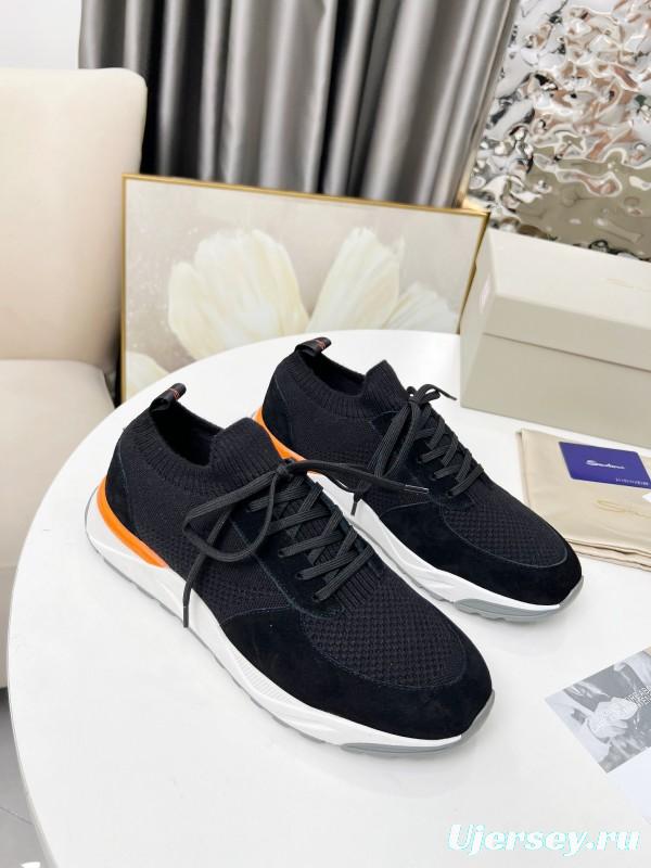 2025 Unisex Santoni Black Orange Wool Blend Sneakers AS00320