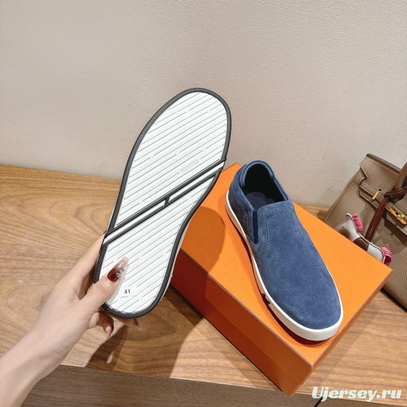 2025 Unisex Hermès Blue Suede Slip-On Sneaker AS00380