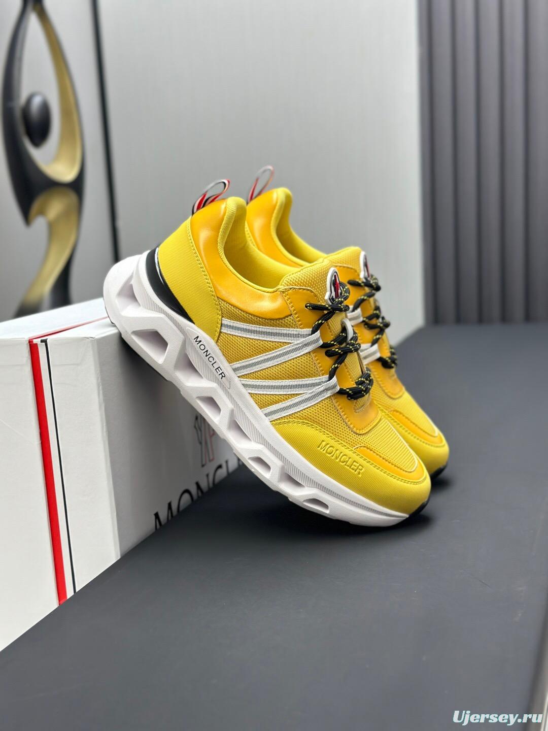 2025 Unisex Moncler Yellow Nylon Mesh Outdoor Sneakers KFY00390