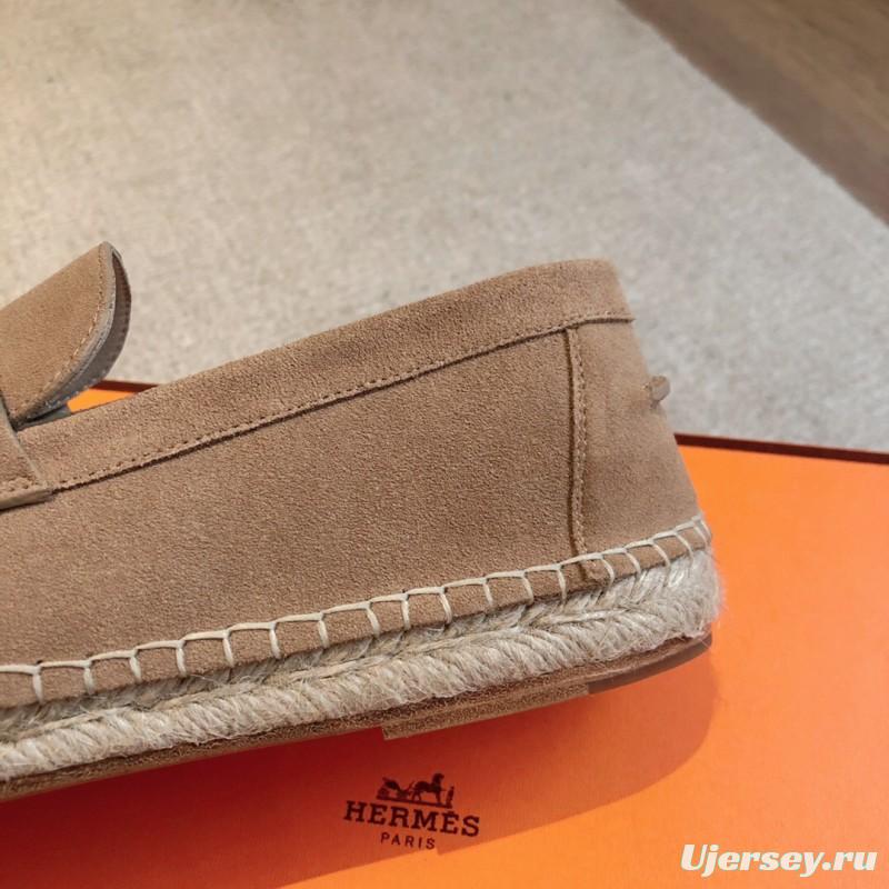 2025 Unisex Hermès Beige Calfskin Suede Loafers AS00380