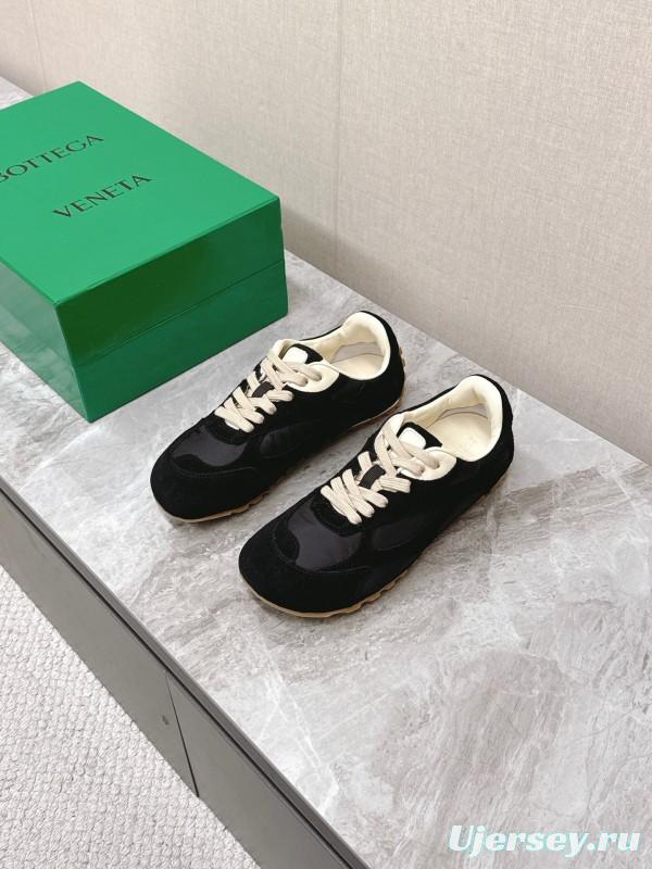2025 Unisex Bottega Veneta Black Nylon Suede Sneakers KFY00290