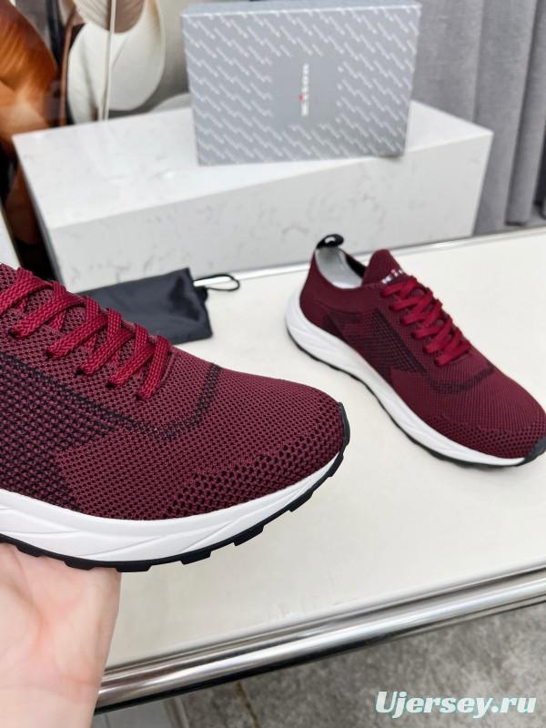 2025 Unisex Kiton Burgundy Knit Casual Sneakers Lightweight Rubber Sole AS00320