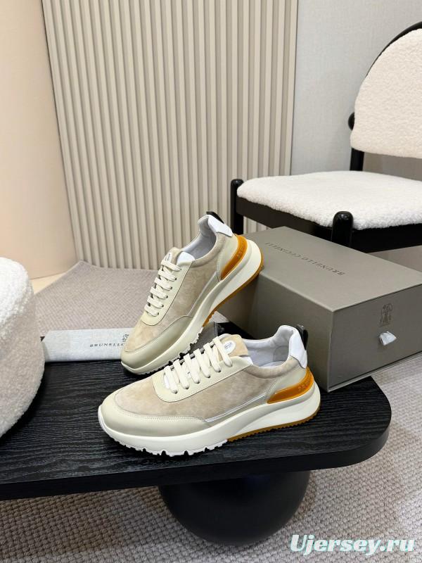 2025 Unisex Brunello Cucinelli Black Milk Blue Apricot Calfskin Leather Sneakers AS00320