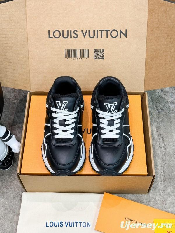 2025 Unisex Louis Vuitton Black White Leather Sneakers Run Away Maxi AS00390