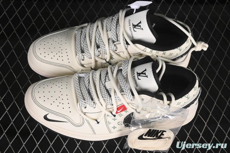 Nike Air Jordan 1 Low AJ1 Black Fabric Swoosh Drawstring High-End Custom Low-Top Retro Basketball Shoes - YX5066-356