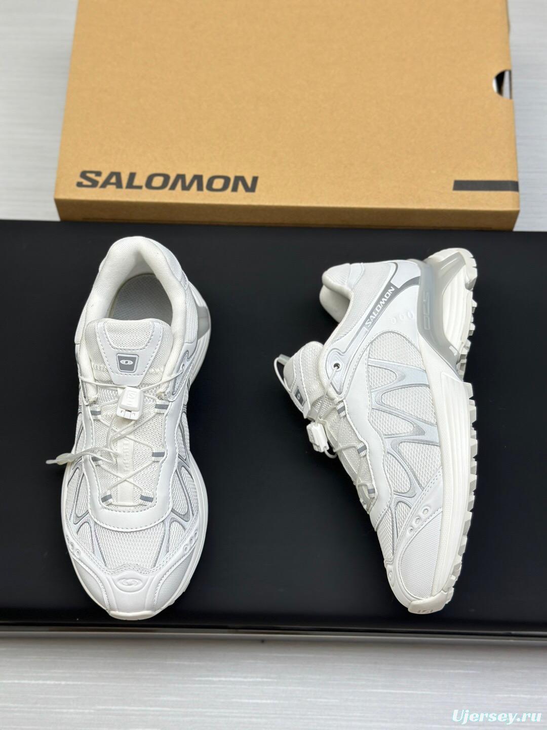 2025 Unisex Salomon White Cream Leather Mesh Sneakers AS00320