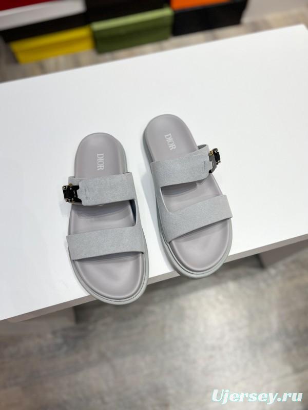 2025 Men Dior Grey Suede Leather Slippers CD Diamond AS00190