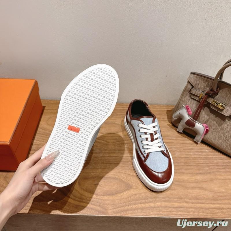 2025 Unisex H Brown Blue Leather Knit Sneakers AS00380