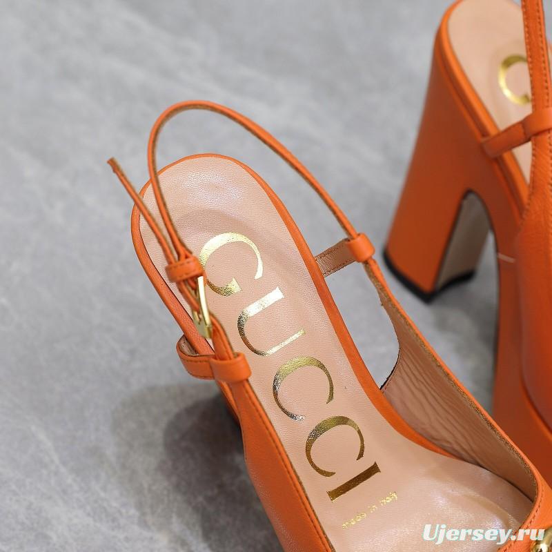 2025 Women Gucci Orange Leather Platform High Heels KFY00320