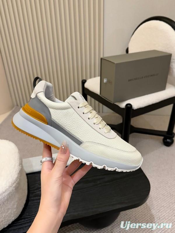 2025 Men Brunello Cucinelli Black Ivory Blue Almond Calfskin Leather Sneakers AS00320