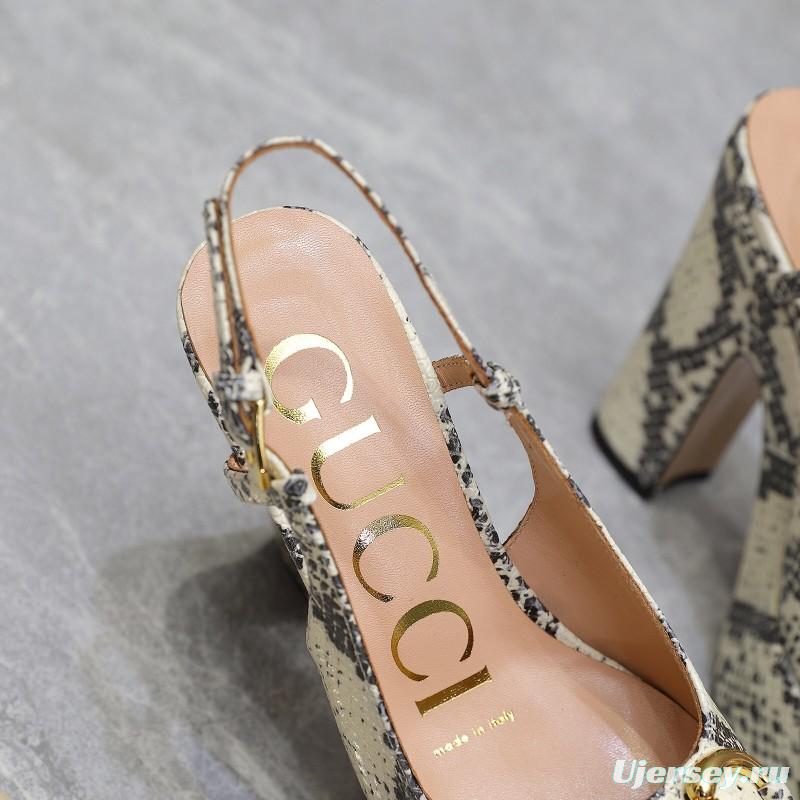 2025 Women Gucci Beige Black Leather Platform High Heels KFY00320