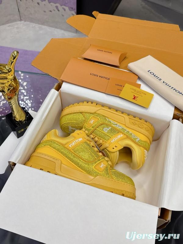 2025 Unisex Louis Vuitton Yellow Crystal Mesh Plimsolls Bing Bing AS00420