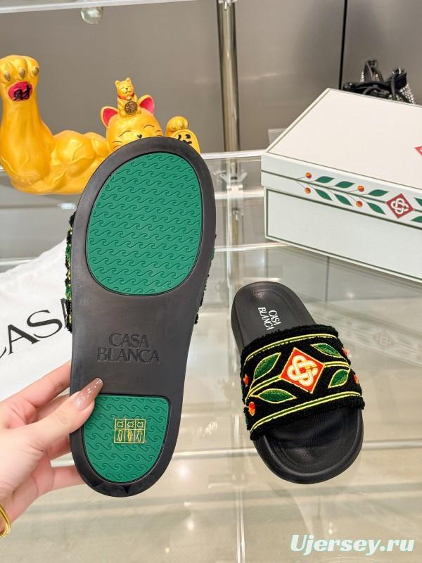 2025 Men CASA BLANCA Black Green Red Embroidered Leather Slippers Embroidery KFY00160