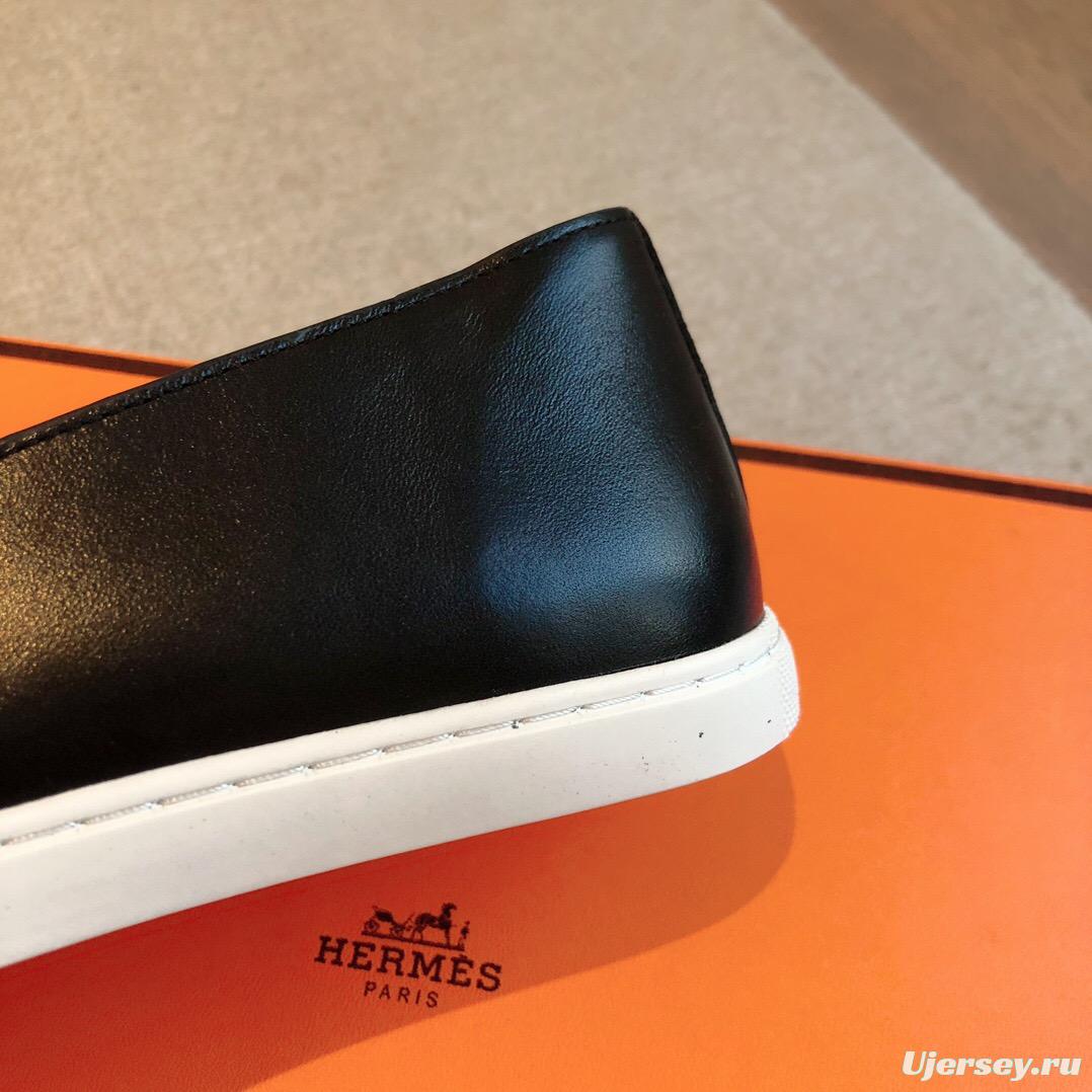 2025 Men Hermès Black Leather Loafers AS00380