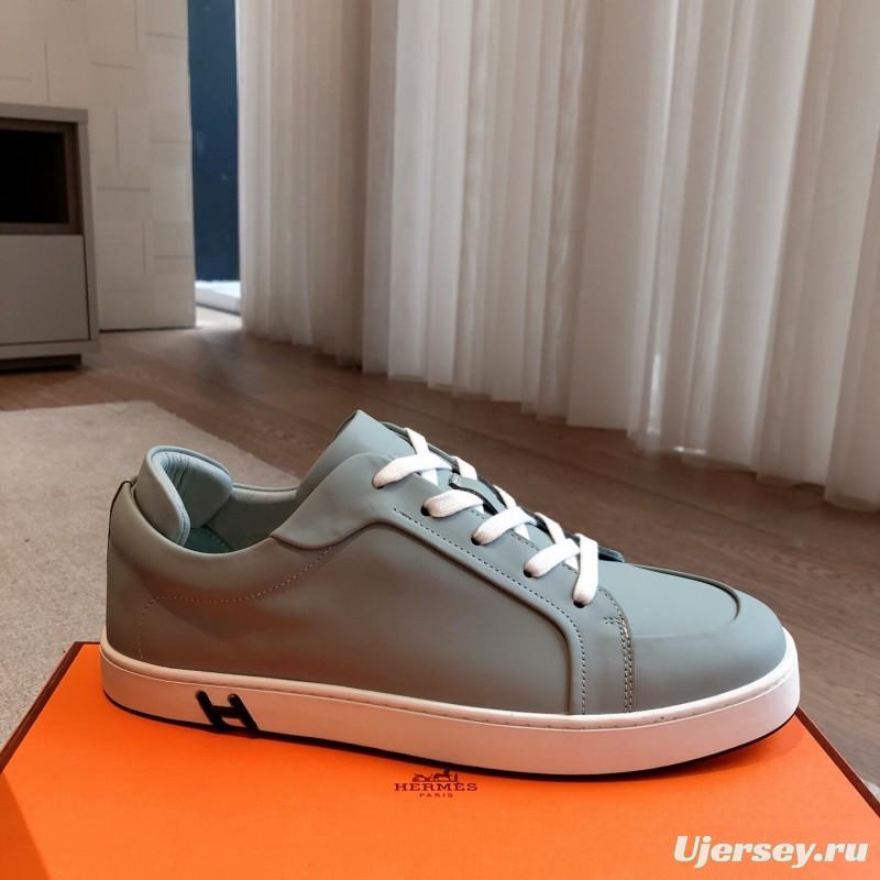 2025 Men Hermes Gray Leather Sneakers Casual AS00380
