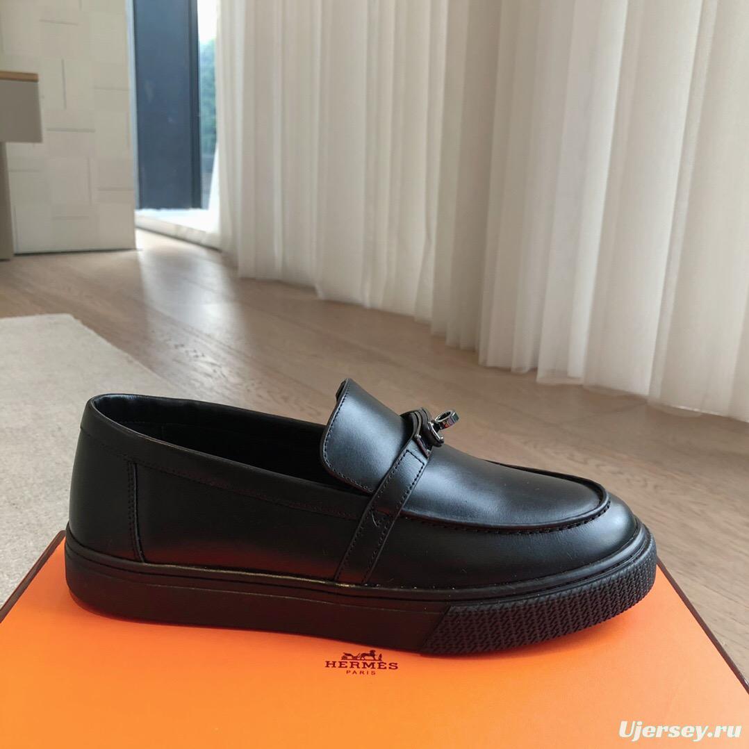 2025 Unisex H Black Leather Loafers AS00380
