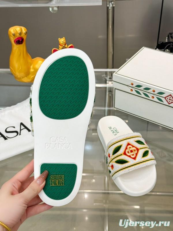 2025 Men CASA BLANCA White Green Red Embroidered Leather Slippers KFY00160