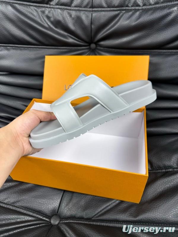 2025 Men Louis Vuitton White Leather Slippers AS00180