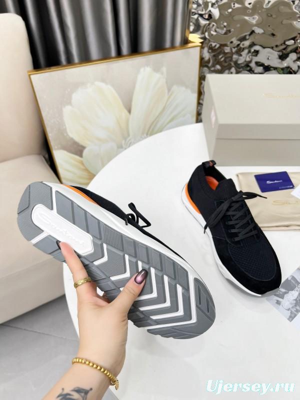 2025 Unisex Santoni Black Orange Wool Blend Sneakers AS00320