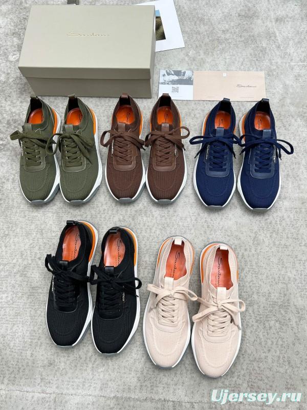2025 Unisex Santoni Military Green Orange Wool Blend Knit Sneakers AS00320
