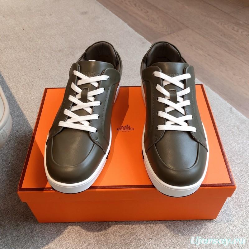 2025 Men Hermès Green White Leather Sneakers AS00380