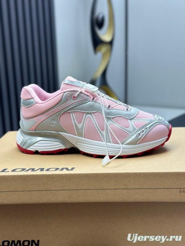 2025 Women SALOMON Pink White Leather Mesh Sneakers KFY00320