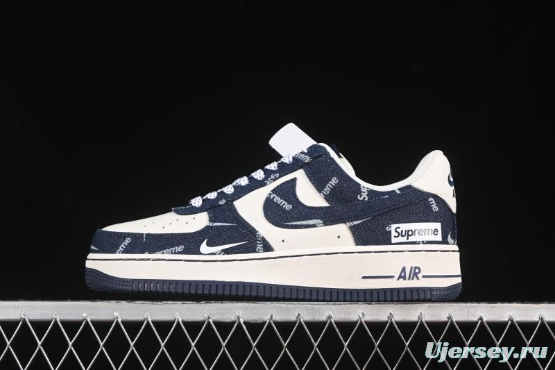 Nike Air Force 1 '07 Low Supreme Collaboration Blue Denim White Swoosh Casual Sneakers - LW9279-005
