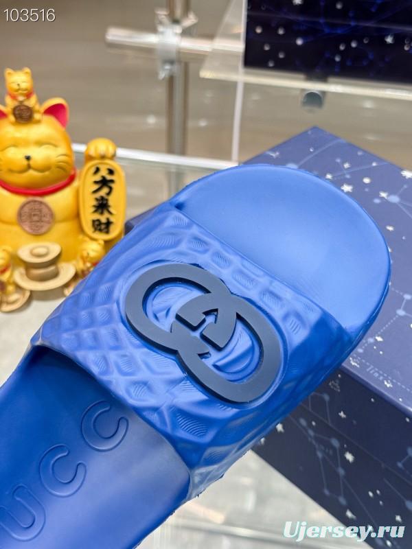 2025 Men Gucci Blue Rubber Slippers Interlocking G KFY00170