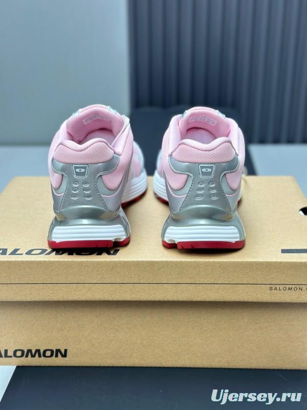 2025 Women SALOMON Pink White Leather Mesh Sneakers KFY00320