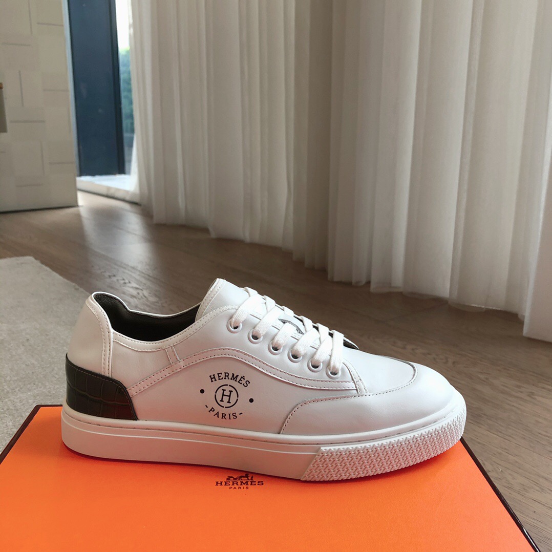 2025 Unisex Hermès White Black Leather Sneakers AS00380