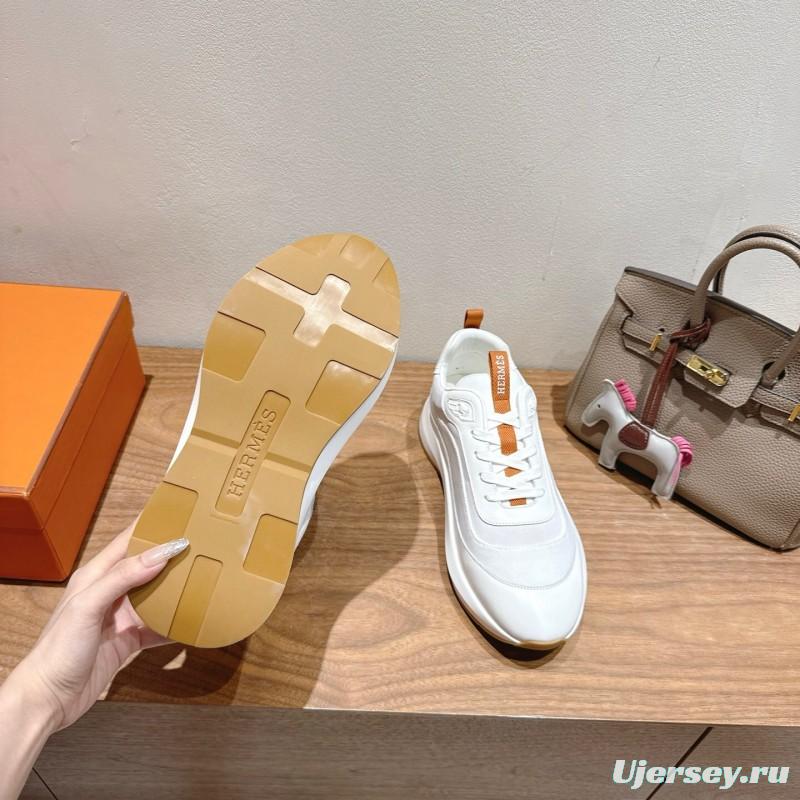 2025 Unisex Hermès White Leather Fabric Sneakers AS00400