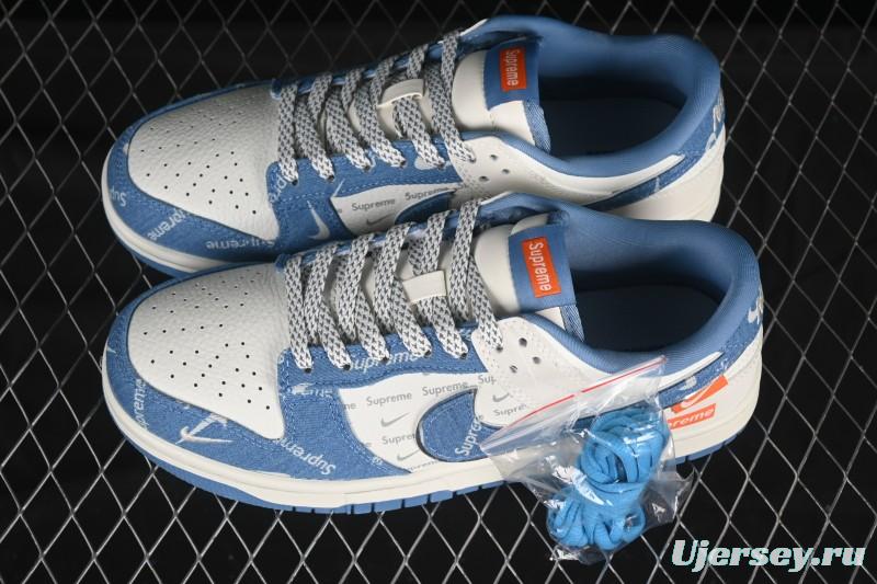 Nike SB Dunk Low Supreme Collaboration Blue Denim Anniversary High-End Custom Low-Top Casual Skate Shoes - SC9207-416