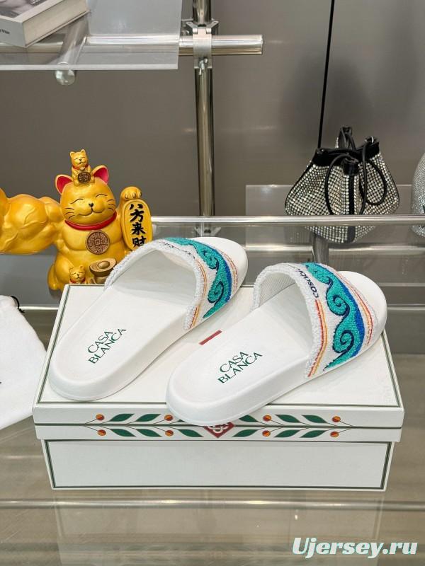 2025 Men CASA BLANCA Blue White Embroidered Slippers KFY00160