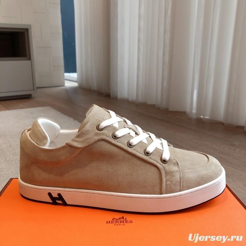 2025 Unisex H Beige White Suede Leather Sneakers AS00380