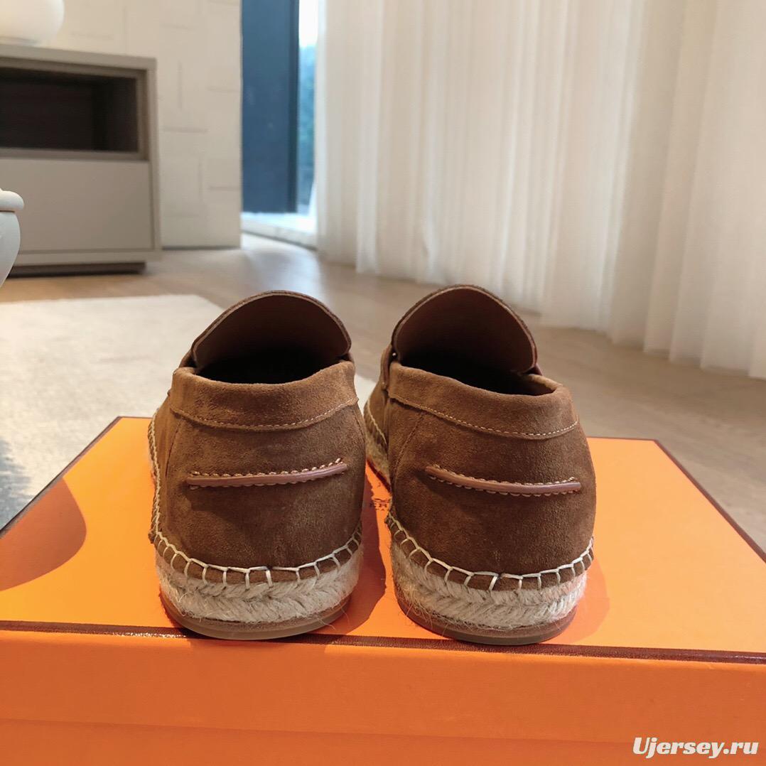 2025 Unisex Hermès Brown Suede Calfskin Loafers AS00380