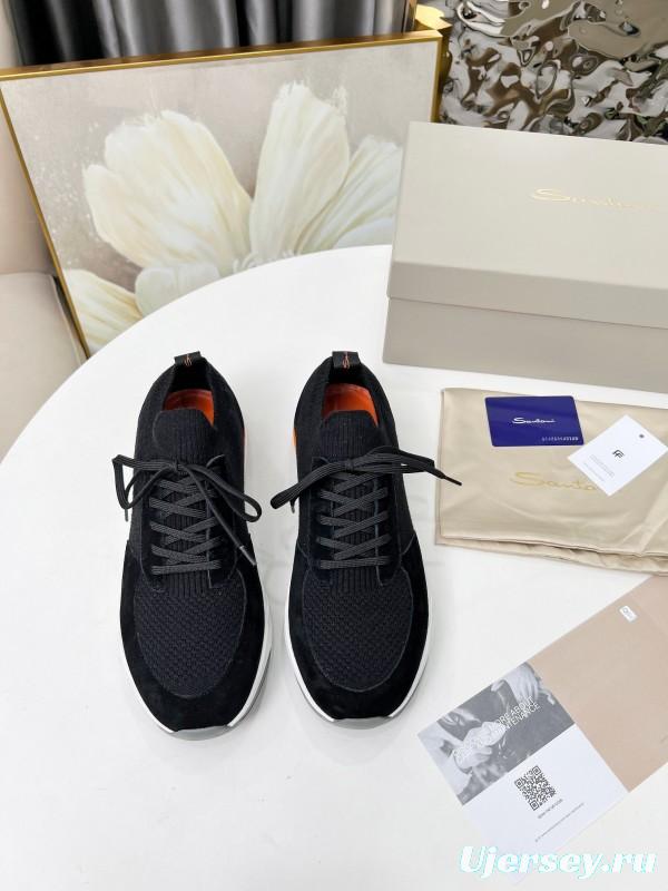 2025 Unisex Santoni Black Orange Wool Blend Sneakers AS00320