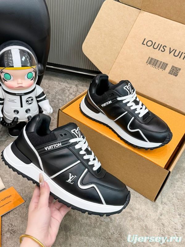 2025 Unisex Louis Vuitton Black White Leather Sneakers Run Away Maxi AS00390