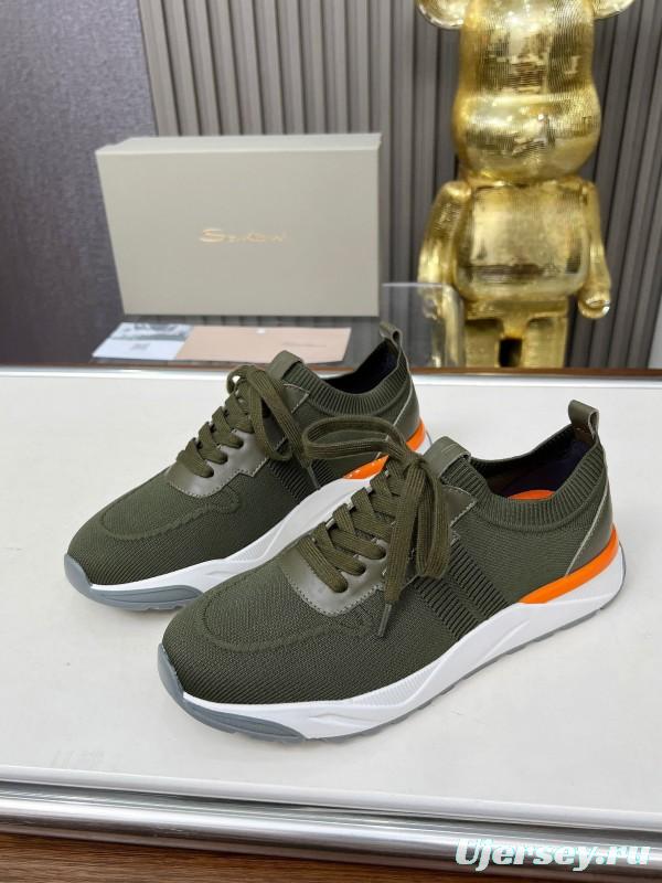 2025 Unisex Santoni Military Green Orange Wool Blend Knit Sneakers AS00320