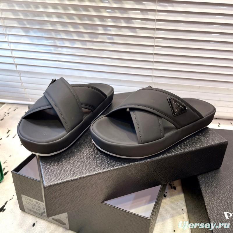 2025 Men Prada Black Fabric Sandals High Quality Craftsmanship KFY00230