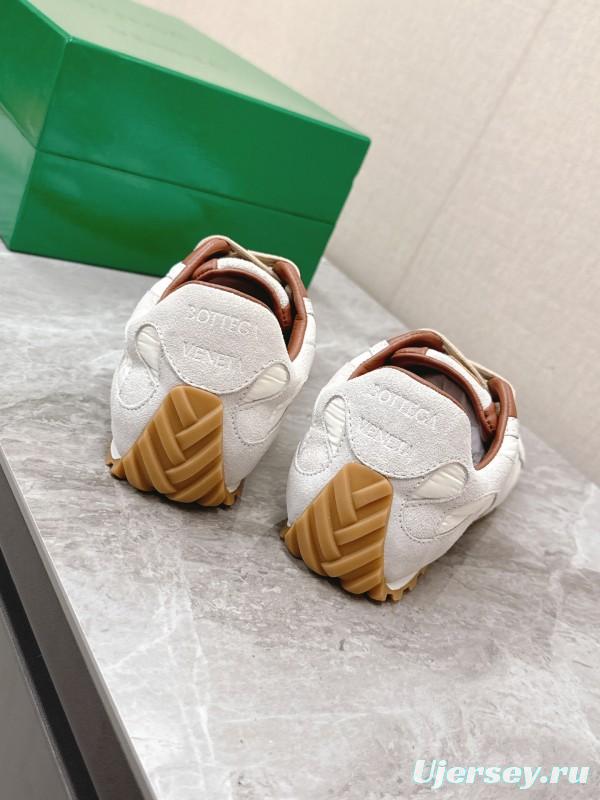 2025 Unisex Bottega Veneta White Nylon Suede Sneakers Woven Pattern KFY00290