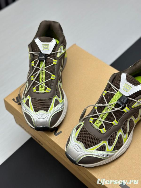 2025 Unisex SALOMON Brown White Cream Leather Mesh Sneakers AS00320