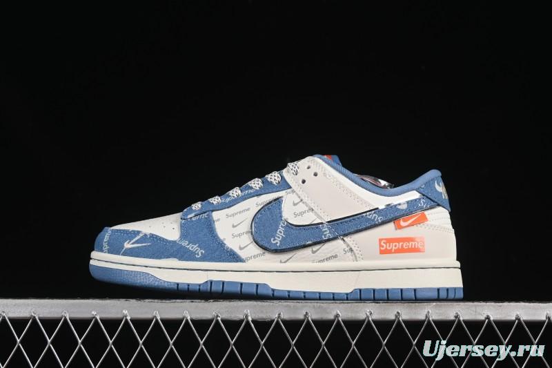 Nike SB Dunk Low Supreme Collaboration Blue Denim Anniversary High-End Custom Low-Top Casual Skate Shoes - SC9207-416