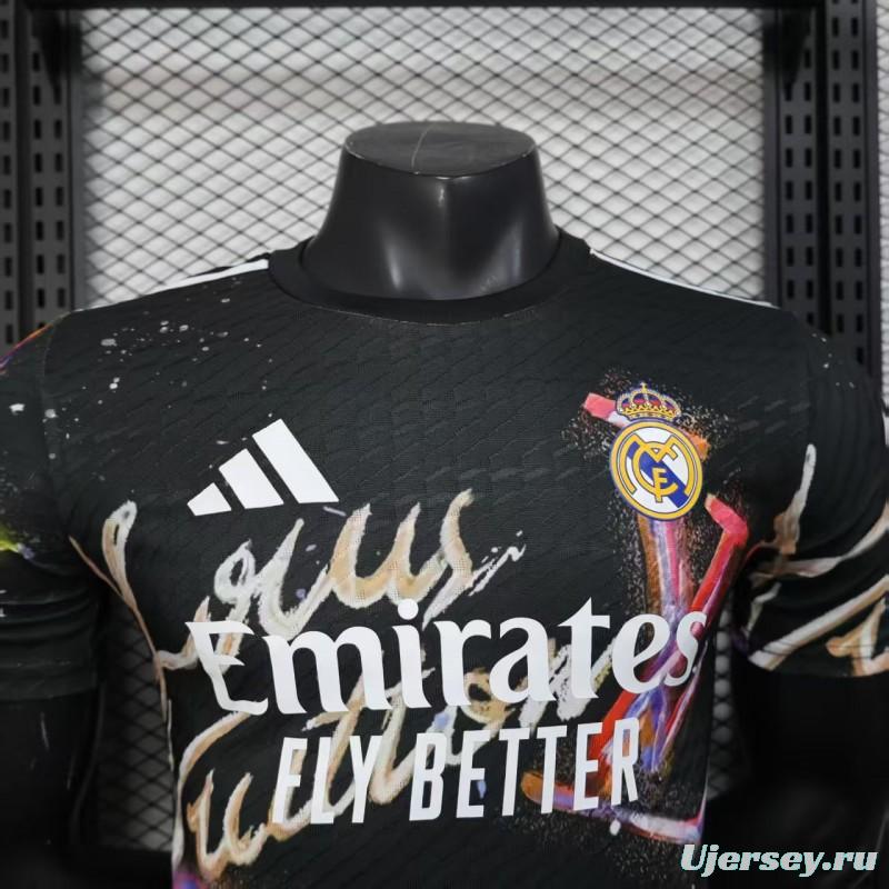 Player Version 25/26 Real Madrid Black with Colorful Abstract Art Pattern Jersey