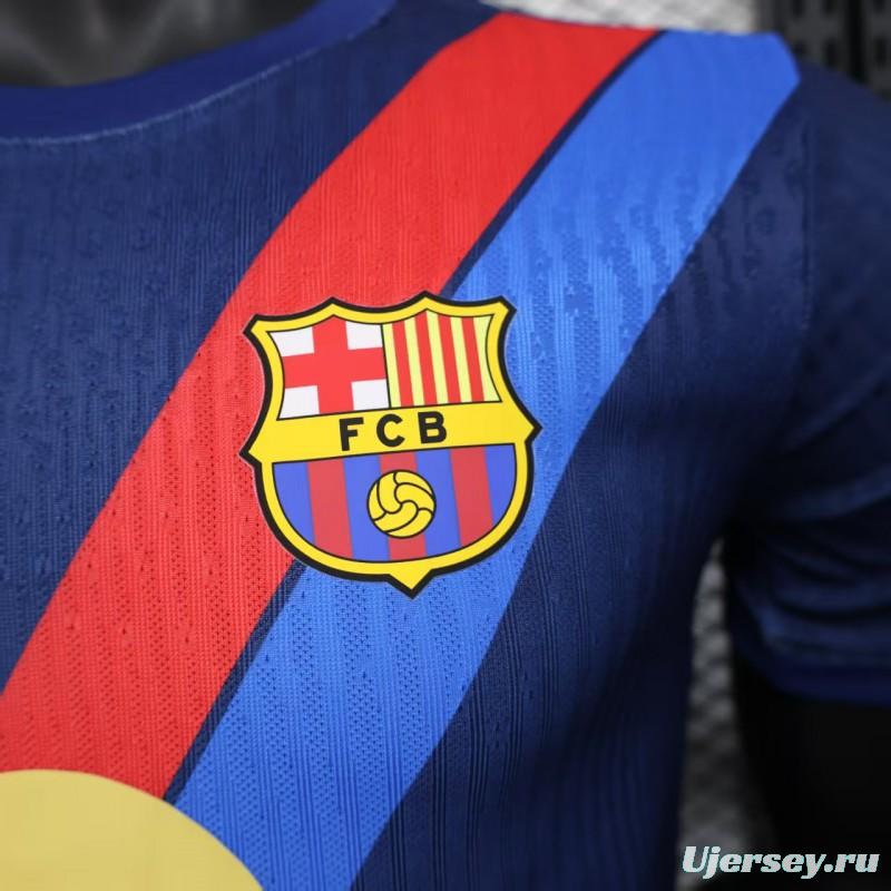 Player Version 25/26 Barcelona Blue with Red and Light Blue Diagonal Stripe Jersey