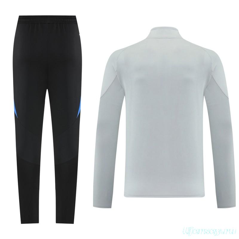 2025 Adidas Light Grey & Black with Leopard Print Pattern Half Zipper Jacket +Long Pants