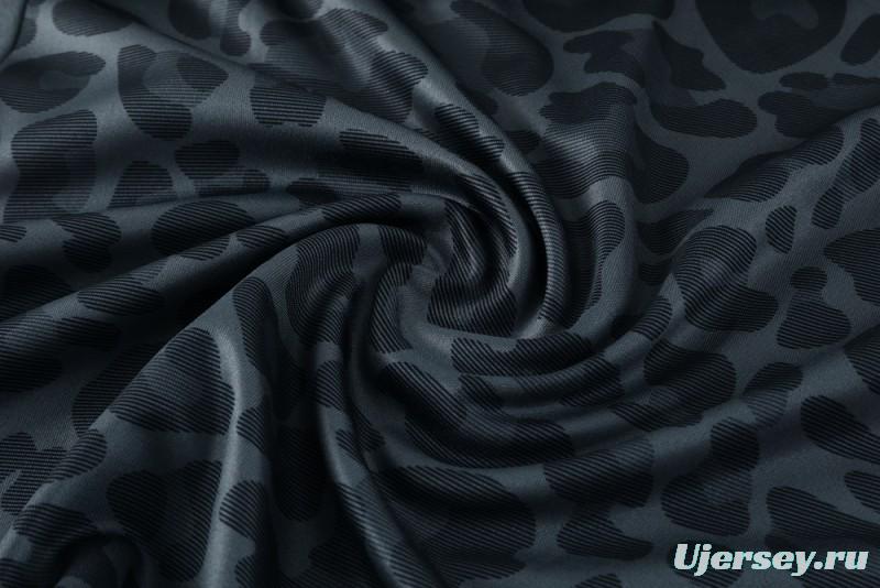 2025 Adidas Dark Grey & Black with Leopard Print Pattern and Orange Accents Half Zipper Jacket +Long Pants