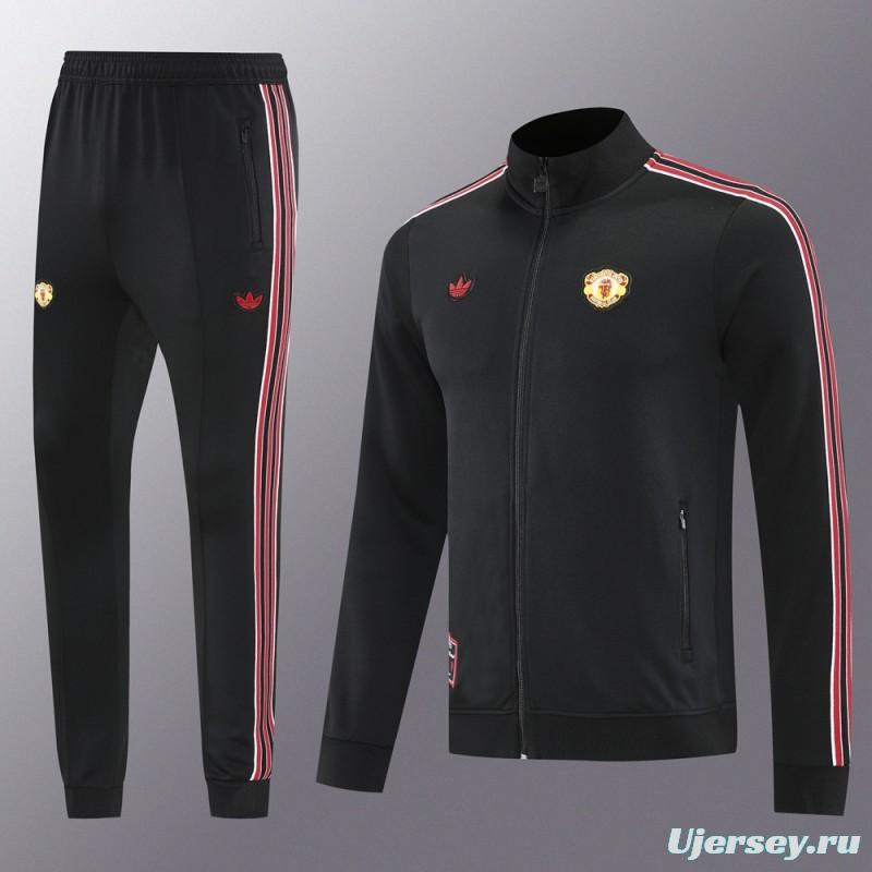 25/26 Manchester United Black Full Hoodie Zipper Jacket +Long Pants